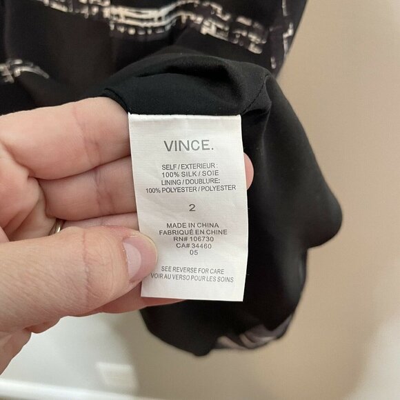 Vince 100% Silk Black Abstract Striped Shift Dress Size 2 - Picture 6 of 9